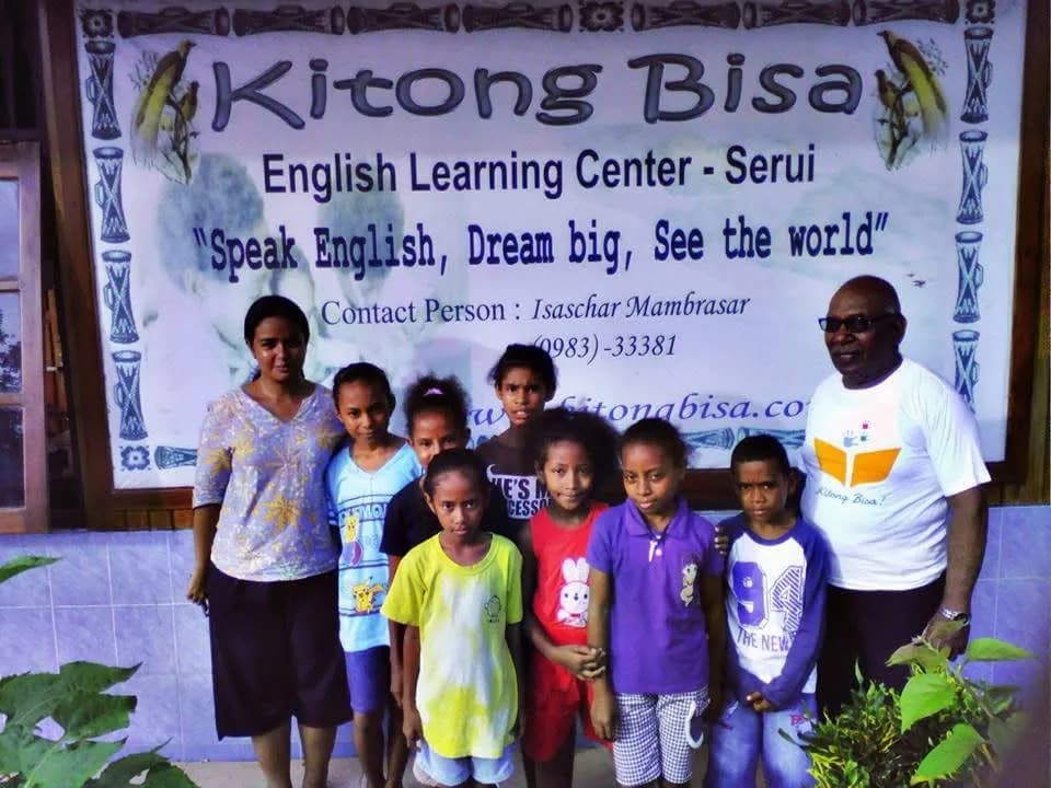 Students and teachers at Kitong Bisa English Learning Center in Serui, Papua